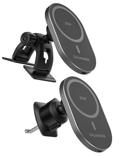Galvanox Magnetic Wireless Car Charger Mount for Samsung Galaxy Phones, 25W Fast Charging (Compatible with MagSafe), Dashboard & Vent Phone Holder with 45W USB-C Adapter