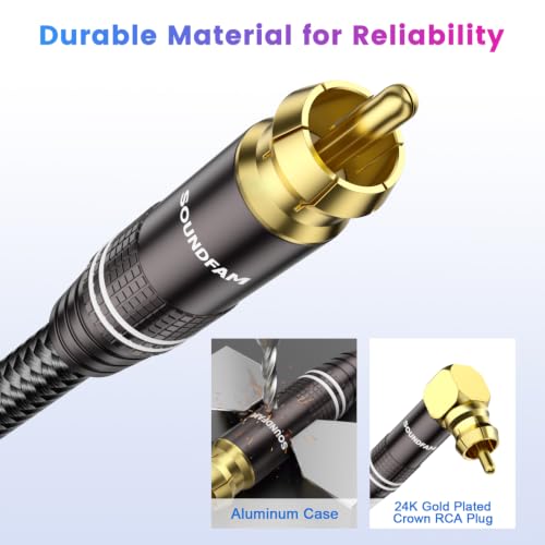 90° Right Angle Subwoofer Cable 3FT – RCA to RCA, 75Ω OFC Coaxial, Dual Shielded for Home Theater, Hi-Fi Audio Systems – Gold Plated - size: 3FT