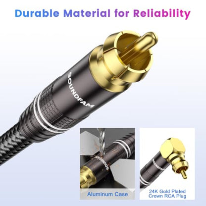 90° Right Angle Subwoofer Cable 6FT – RCA to RCA, 75Ω OFC Coaxial, Dual Shielded for Home Theater, Hi-Fi Audio Systems – Gold Plated - size: 6FT