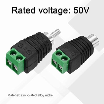 MECCANIXITY 8Pcs RCA Cable Solderless Adapter, Audio/Video Speaker Wire RCA Male Female Plugs, Screw Terminal Connector, Black(Includes Screwdriver)
