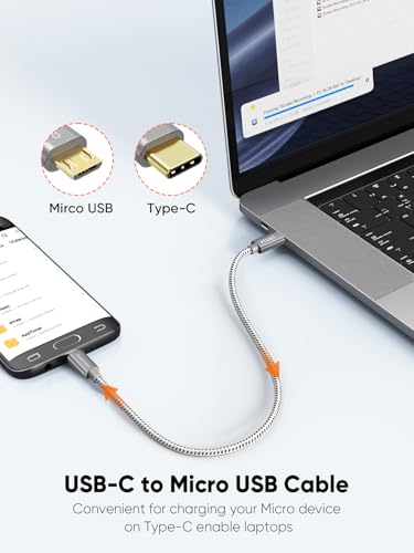 CableCreation 2-Pack Short Braided USB C to Micro USB Cable, 0.65 FT/ 0.2M - size: 0.65FT-2Pack, style: Cotton braided