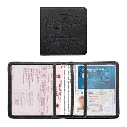 Kewucn Car Registration and Insurance Card Holder, Premium Leather Glove Box Organizer, Magnetic Closure Auto Document Holder for Driver License and Cards, Perfect for Most Cars - color: Small-Black