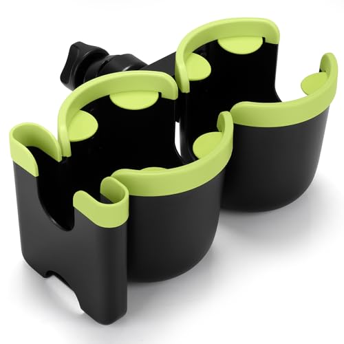 Accmor Stroller Cup Holder with Phone Holder, Bike Cup Holder, Universal Cup Holder for Uppababy Nuna Strollers, 2-in-1 Drinks Holder for Walker, Wheelchair, Scooter - color: Double Holder-Green