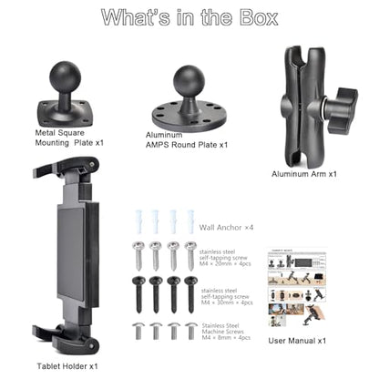 VAUBORTTI Heavy-Duty Tablet Mount, Aluminum Arm, Screw-Locked Holder, Industrial AMPS Base – Fits RAM B Size – Truck, Car, RV Dash, Desk, Wall Mount – 7–12.9" iPad Pro, Air, Mini, Galaxy Tab Holder