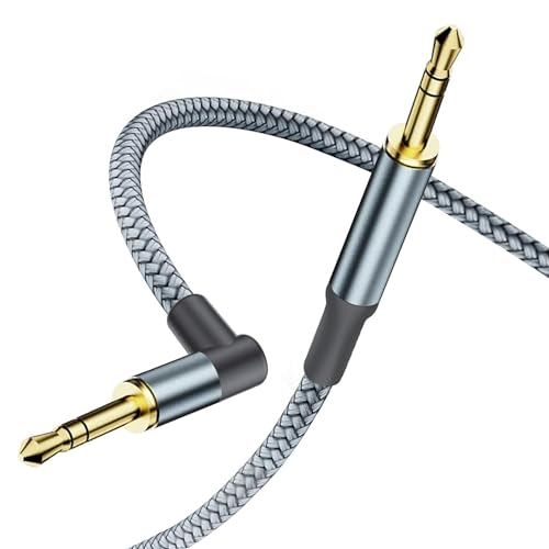3.5mm Aux Cable Cord,Hi-Fi Sound 90 Degree Nylon Braided 3.5mm Male to Male Stereo Aux Cables Right Angle TRS Cable Portable Compatible for Headphone, car,Tablets, Speakers (16.4FT/5M) - size: 16.4FT/5M