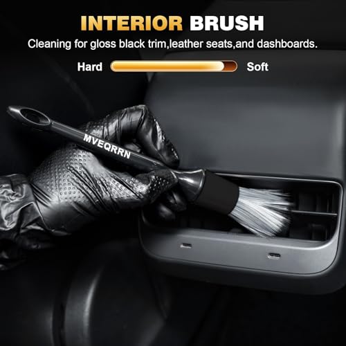 MVEQRRN 7PCS Car Detailing Brush Set,Boars Hair Detail Brush Kit(Black) - color: 7pcs detail brush set black