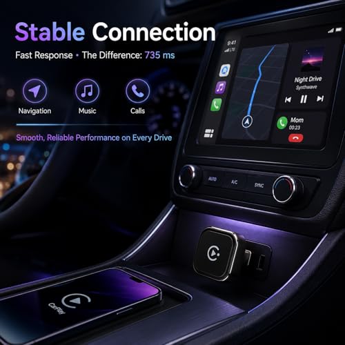 4-in-1 Wireless CarPlay Adapter, Screen Mirroring Adapter for Car to Play TV & Movies, Convert Factory Wired to Wireless CarPlay & Android Auto, Plug & Play Car Screen Movie Player Device - size: Small