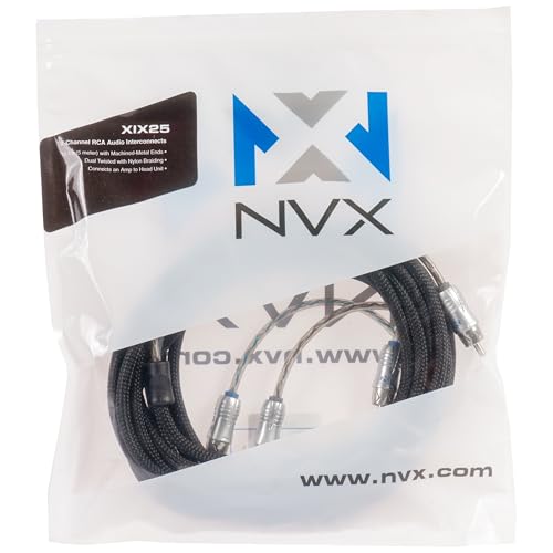 NVX® XIX25 16.4 ft (5 Meter) Oxygen Free Copper 2-Channel Double Twisted Pair X-Series Car Audio RCA Audio Interconnect Cable with Shielded Noise Reduction and Split-tip Silver-Plated Machined Ends - size: 2 Channel- 16 ft.