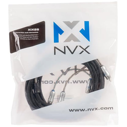 NVX® XIX25 16.4 ft (5 Meter) Oxygen Free Copper 2-Channel Double Twisted Pair X-Series Car Audio RCA Audio Interconnect Cable with Shielded Noise Reduction and Split-tip Silver-Plated Machined Ends - size: 2 Channel- 16 ft.