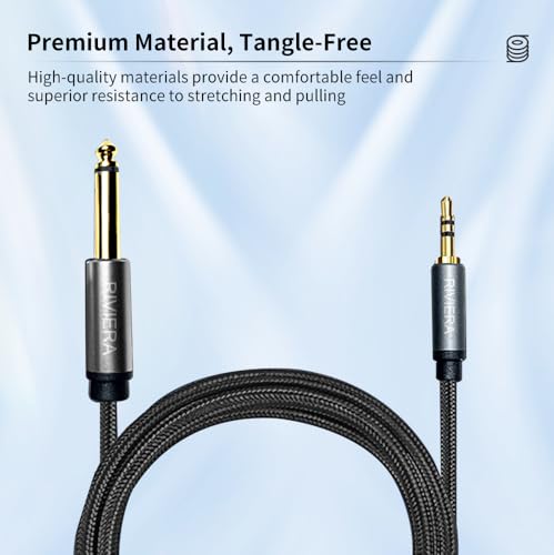 RIVIERA 20FT/6M 3.5mm 1/8" TRS to 6.35mm 1/4" TS Cable Braided Sheild Pure Copper Wire 24K Gold Plated Low Noise Cable with Braided Nylon Jacket for Digital Players & Musical Instruments 20FT - color: 1/4-1/8 TRS Black, size: 20FT/6.0M