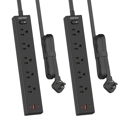 2 Pack Surge Protector Power Strip, 5AC&1A2C, 6FT Flat Plug Extension Cord - color: Black, size: 6 Ft-2 Pack