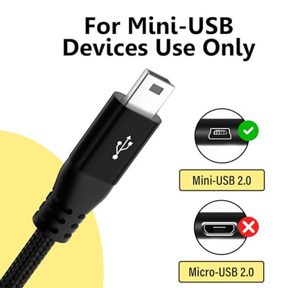2 in 1 Mini USB Cable 10FT, USB C/A to Mini USB Cable Charging Cord for GoPro Hero 3+, PS3 Controller, MP3 Player, Dash Cam, Digital Camera, GPS Receiver, PDAs, TI-84+ CE, Snowball iCE Mic and More - size: 10FT