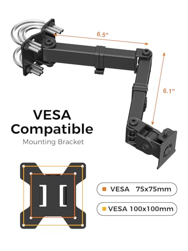suptek Single Monitor Arm for Desk Mount Stand,Adjustable Monitor Arm for 13 to 32 inch Screen,Load Capacity 22lbs, Pole Adjustable Supports 0.8-2.4 Inch, VESA 75/100mm Black(MD6DBG) - size: Adjustable Pole Monitor Arm