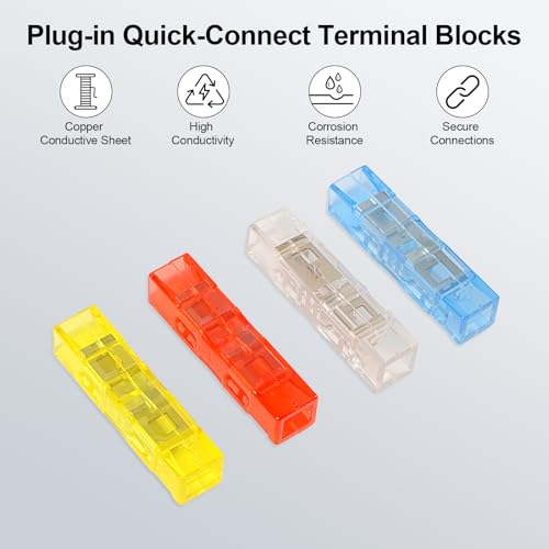 20Pcs Plug-in Quick-Connect Terminal Blocks, 1-in-1-out - color: Red&Blue&Yellow&White-12-2, size: 20 Pcs