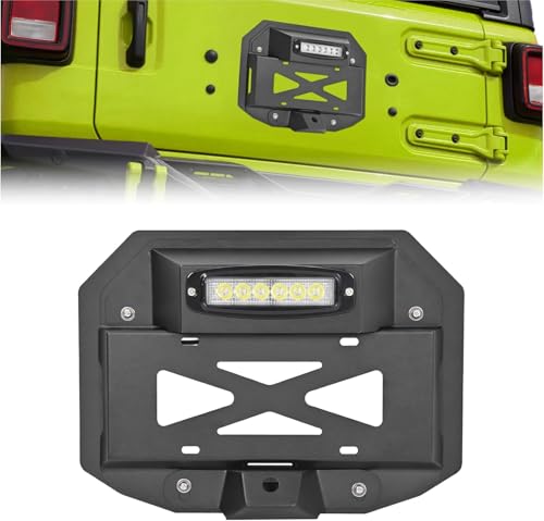 HECASA Spare Tire Delete License Plate Relocation Kit Compatible with 2007-2018 Jeep Wrangler JK W/Plate Illuminate Light & LED Light Rear License Plate Mounting Bracket Holder