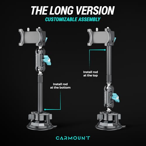 CARMOUNT TitanX100 Long – Truck Phone Mount – Heavy Duty Metal Phone Holder, Suction Cup Phone Mount for Car, Windshield Mount Cell Phone Holder for iPhone, Android, GPS & All Devices - style: TitanX100 Long