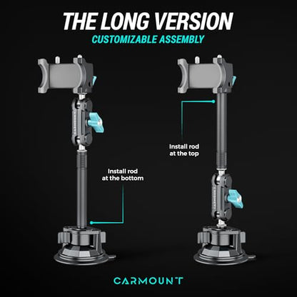 CARMOUNT TitanX100 Long – Truck Phone Mount – Heavy Duty Metal Phone Holder, Suction Cup Phone Mount for Car, Windshield Mount Cell Phone Holder for iPhone, Android, GPS & All Devices - style: TitanX100 Long