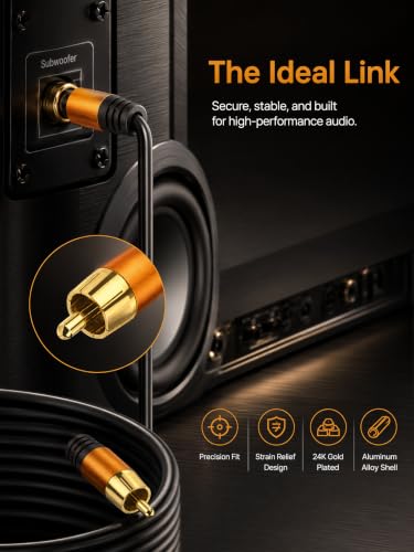 Digital Coaxial 25FT Audio Cable,1RCA Male to 1RCA Male Subwoofer Cable RCA Video Cable for Subwoofer, Home Theater, Video/Audio Subwoofer Rear View Parking Camera - size: 25FT