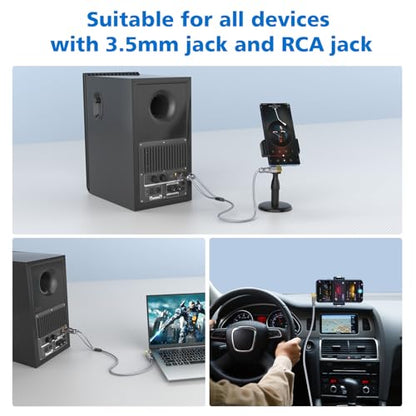 RCA to 90 Degree 3.5mm Cable Right Angle AUX to RCA Stereo Y Splitter for Smartphones, MP3, Tablets, Speakers -Grey(6ft/2M) - size: 6ft/2M