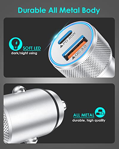 iPhone Fast Car Charger,[Apple Certfied] 38W Dual USB C Car Charger Adapter - color: Silver