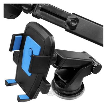 Car Phone Holder Mount, 360° Rotatable Suction Cup Auto Smartphone Stand with Adjustable Long Arm, Universal Vehicle Cellphone Bracket for Windshield & Dashboard (Blue) - color: Blue