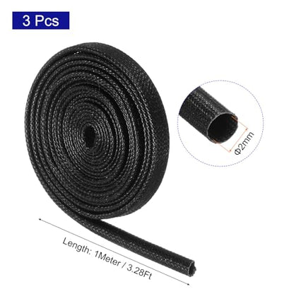 MECCANIXITY 3Pcs Wire Insulation Braid Fire Sleeve,3.28Ft-2mm ID Black, High Temp Silicone Coated Fiberglass Sleeving for Automotive Hose Lines Electrical Wiring - color: Black, size: 3.28Ft-2mm