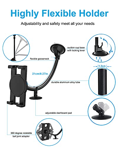 Windshield Car Tablet Mount, Car/Truck Window Dashboard Tablet Holder with Long Arm Suction Cup, Compatible with iPad Pro/Air/Mini, Galaxy Tab/Z Fold, iPhone, More 4-13" Cell Phones and Tablets