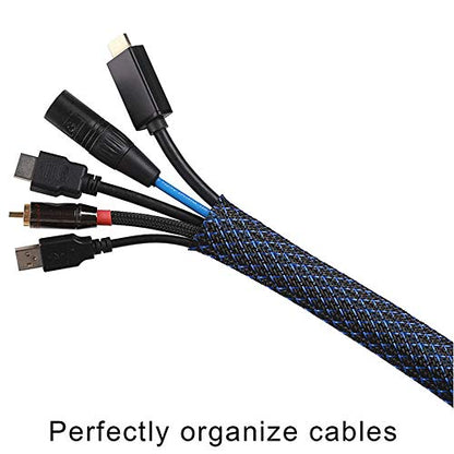 25ft - 1/4 Inch Cable Management Sleeve Protector,Wire Loom PET Expandable Wire Sleeving for Office TV Computer Home Theater Engine Bay Cord Organizer,Protect Cables from Pet Cat Dog Chewing,BlackBlue