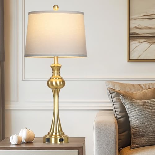 CINSARY Gold Table Lamps Set of 2, 29" Bedside Lamps for with USB C+A - color: Gold-set of 2