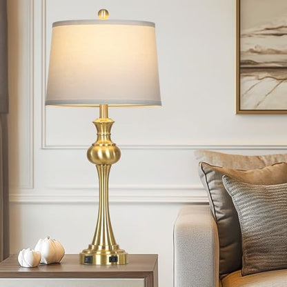 CINSARY Gold Table Lamps Set of 2, 29" Bedside Lamps for with USB C+A - color: Gold-set of 2
