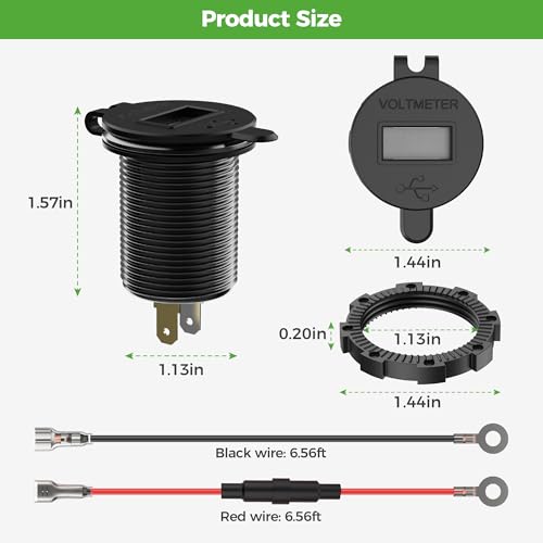 10L0L 9V-55V Input Golf Cart Quick Charge 3.0 Dual USB Charging Socket,2 in 1 USB Ports & Digital Voltmeter Universal for Club Car,EZGO and Yamaha,Metal Shell Safe Charge Outlet - color: Black