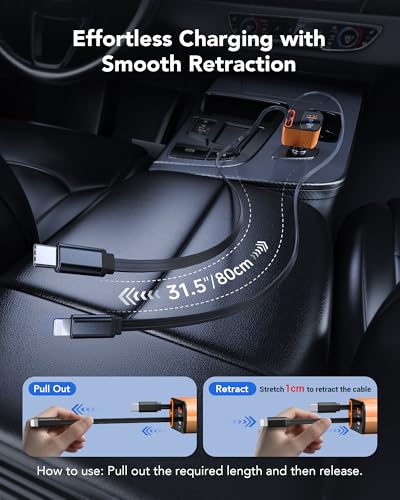 Retractable Car Charger, 85W Car Accessories USB C Fast Charger Adapter - color: Orange