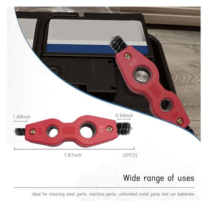 Dickno 2 PCS Car Battery Terminal Cleaning Brush, 4 in 1 Anti-Rust Auto Battery Cleaner with Steel Wire, Universal Vehicle Battery Terminals Machine Parts Cleaning Tool Accessories (Red) - color: Red, size: 2 PCS