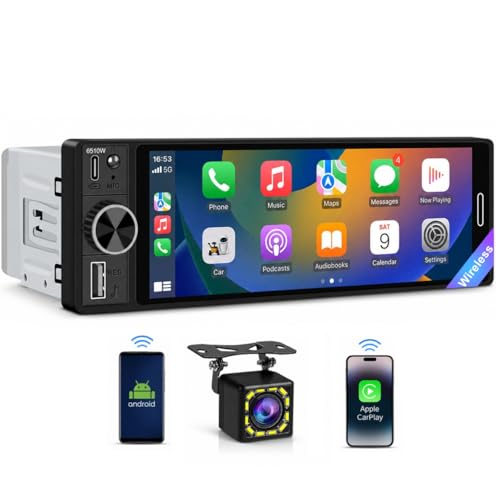 6.5" Wireless CarPlay Single Din Car Stereo,Touchscreen Car Radio