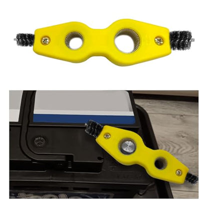 Dickno Car Battery Terminal Cleaning Brush, 4 in 1 Anti-Rust Auto Battery Cleaner with Steel Wire, Universal Vehicle Battery Terminals Machine Parts Cleaning Tool Accessories (Yellow) - color: Yellow, size: 1 PC