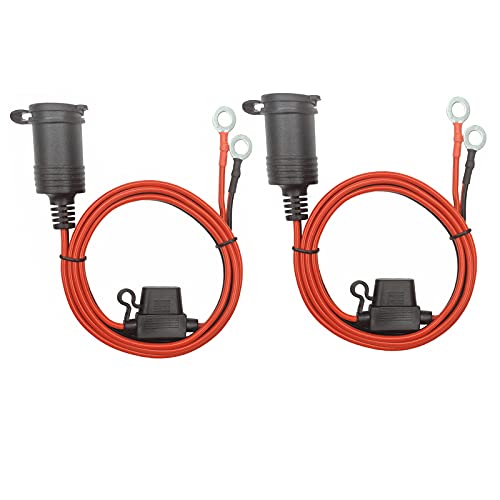 Cigarette Lighter Socket to Ring Terminal Cable - 4FT Car Female Cigarette Lighter Plug to Ring Terminal Harness 2 Pin Quick Connect Disconnect 12v 24v Ring Eyelet Terminals Assembly 15A Fuse - size: 4FT-2Pack