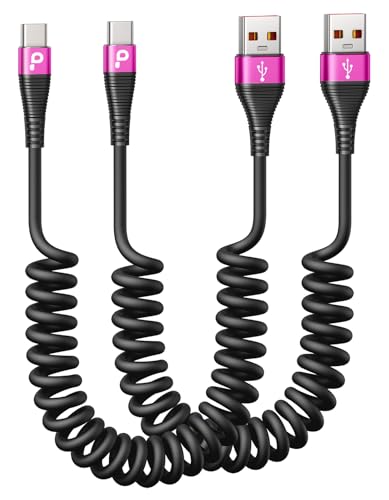 USB C Cable Fast Charging, 2Pack 5ft Coiled USB A to USB C Cable for Car - color: Rose Red, size: 5FT, style: USB A to USB C