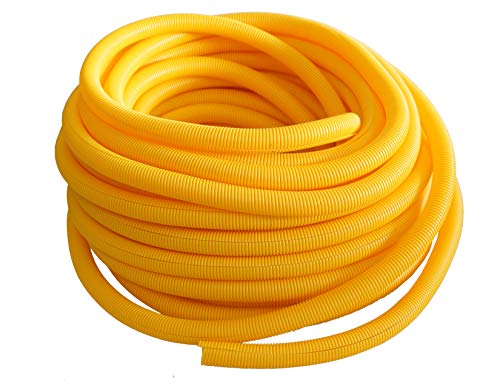 Absolute USA SLT12YL 1/2-Inch x 100-Feet Yellow Split Loom Split Wire Loom Polyethylene Conduit Corrugated Plastic Tubing Sleeve for Various Automotive, Home, Marine, Industrial Wiring Applications, E