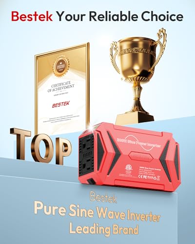 BESTEK Pure Sine Wave Power Inverter - 300W Car Plug in Charger Outlet DC 12V to 110V AC - Cigarette Lighter Adapter 4.8A Dual USB Fast Charging Ports for Laptop - Aluminum Housing - Red - color: Red