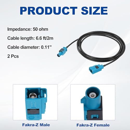 uxcell 2Pcs Antenna Extension Cable, 6.6ft/2m Longer Fakra-Z Male to Fakra-Z Female RF Coax Cable for Car Stereo Head Unit GPS Navigation FM AM Radio RG174 - size: 6.6ft/2m