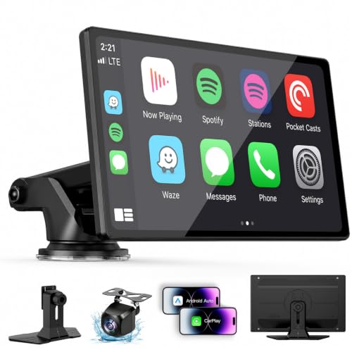 9" Wireless CarPlay Screen with Apple Car Play & Android Auto for Car, OTA Updates, Backup Camera, Bluetooth 5.0, Mirror Link, Voice Control, GPS Navigation, FM, AUX