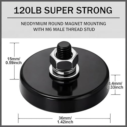 Flutesan 4pc Strong Round Mounting Magnet with Bolt, 1.42"-110lb-M6 Black - color: Black, size: 1.42in-90lb-M6