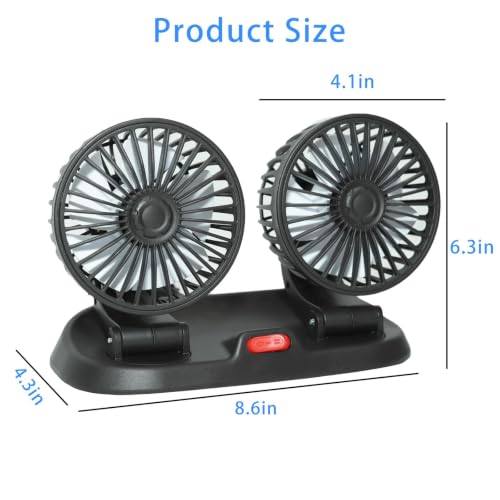 USB Dual Head Car Cooling Fan, 5V Brushless Motor, 2 Speed, 360° Rotation, Dashboard Mount, for Cars, SUVs, Trucks, RVs & Desk Use - color: 5V
