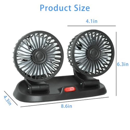 USB Dual Head Car Cooling Fan, 5V Brushless Motor, 2 Speed, 360° Rotation, Dashboard Mount, for Cars, SUVs, Trucks, RVs & Desk Use - color: 5V