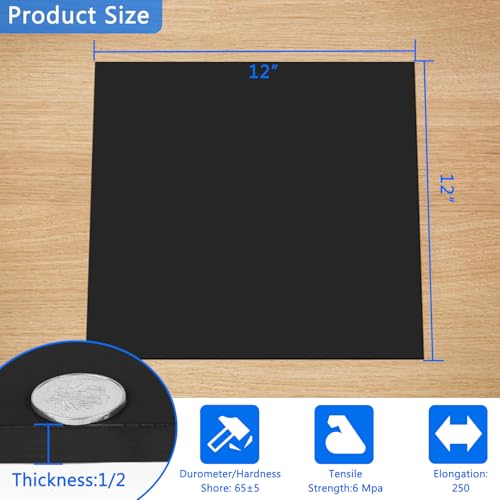 WochiTV Nitrile Rubber Sheet, 1/2" Thick x 12" Wide x 12" Long, Buna-N Shore A65 Hardness NBR Pad, Fuel Oil Resistant Rubber Gasket Material, Ideal for Seals Bumpers DIY Projetcts - style: 1/2(.5") Thick