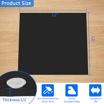 WochiTV Nitrile Rubber Sheet, 1/2" Thick x 12" Wide x 12" Long, Buna-N Shore A65 Hardness NBR Pad, Fuel Oil Resistant Rubber Gasket Material, Ideal for Seals Bumpers DIY Projetcts - style: 1/2(.5") Thick