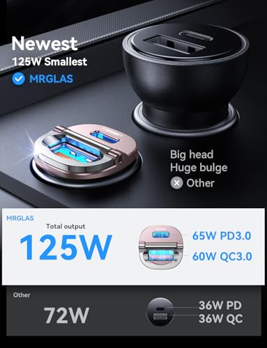 MRGLAS 125W USB C 차량용 충전기, USB C 차량용 충전기 어댑터 고속 충전 - color: 핑크