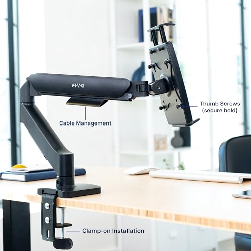 VIVO Height Adjustable Counterbalance Mechanical Arm Tablet Desk Mount, Fits 2-in-1 Laptops and 15.6 inch Portable Monitors, Max VESA 100x100, Black, STAND-V001O-M02 - size: up to 15.6" monitors + arm mount