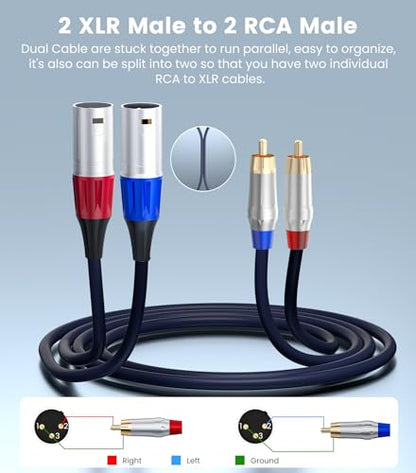 Tisino RCA to XLR Cable, 2 RCA to 2 XLR Male HiFi Cord,4N OFC, 3.3FT/1m - size: 1m