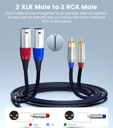 Tisino RCA to XLR Cable, 2 RCA to 2 XLR Male HiFi Cord,4N OFC, 6.6FT/2m - size: 2m
